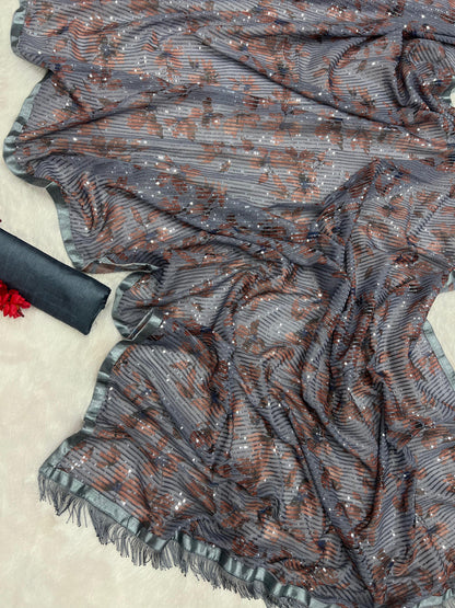 Beautiful Designer Heavy Georgette Exclusive Sequanc Saree Design 5299