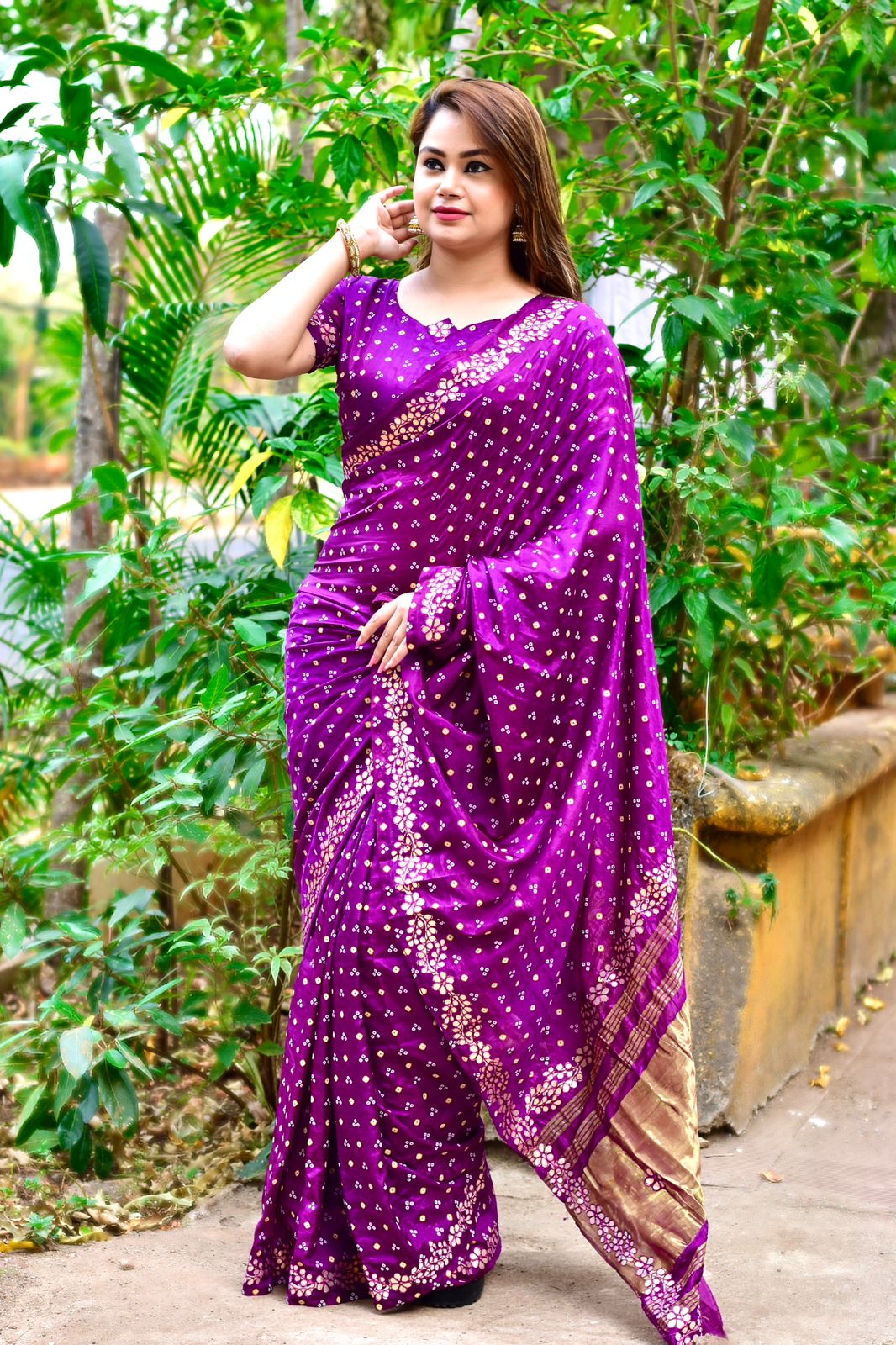 Beautiful Designer Block Bandhej Bandhani Saree Teen Dani Vol 2