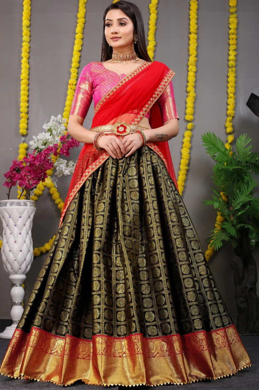 Beautiful Designer Pure Silk Zari Weaving Lahenga