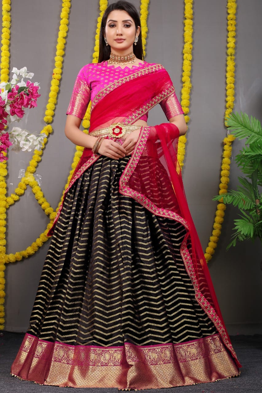 Beautiful Designer Pure Silk Zari Weaving Lahenga