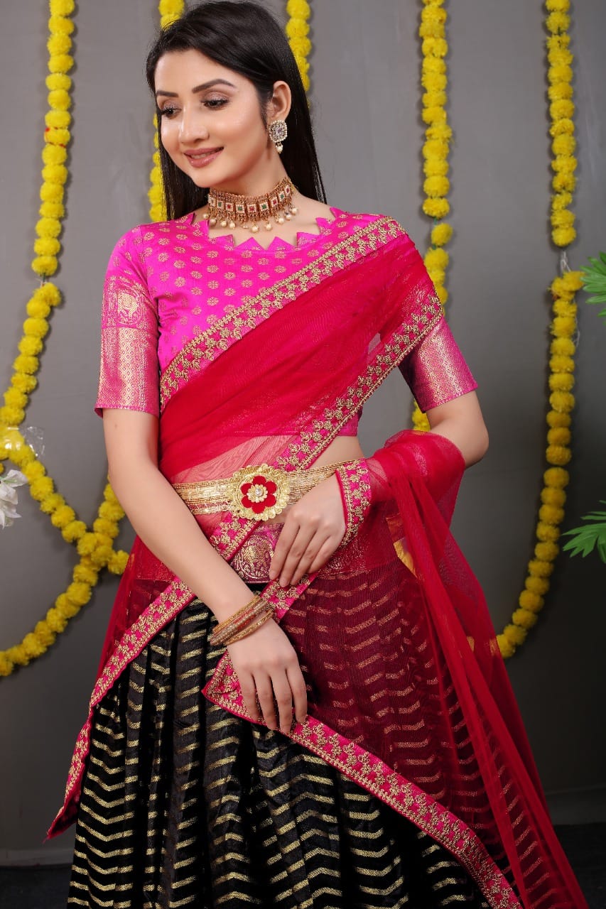 Beautiful Designer Pure Silk Zari Weaving Lahenga