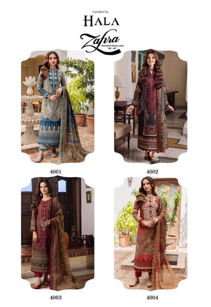 Hala Zafira Vol 4 Heavy Lawn Cotton Dress Material (390x04)