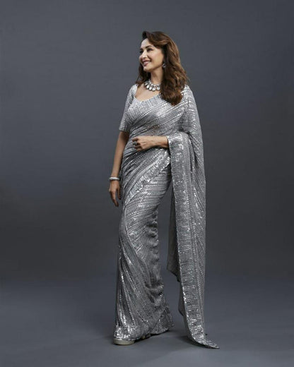 Beautiful Designer Pure Georgette Sequins Saree Design 081