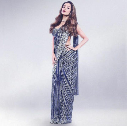 Beautiful Designer Pure Georgette Sequins Saree Design 081