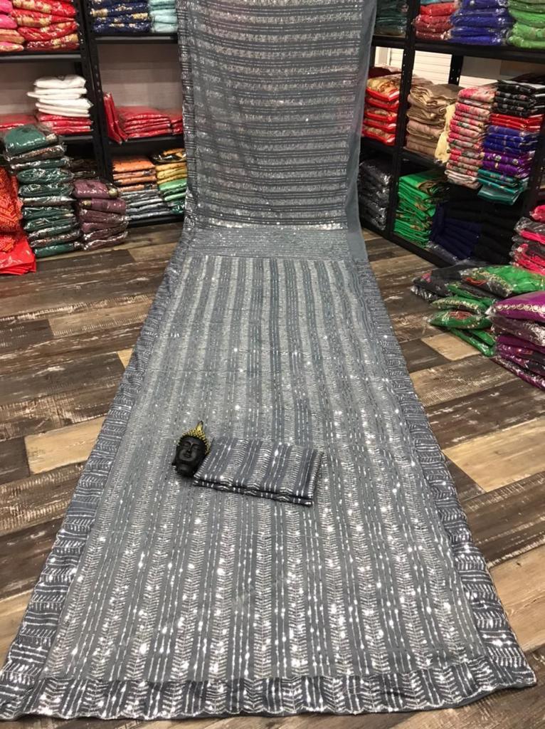 Beautiful Designer Pure Georgette Sequins Saree Design 081