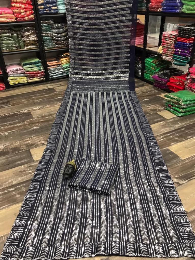 Beautiful Designer Pure Georgette Sequins Saree Design 081