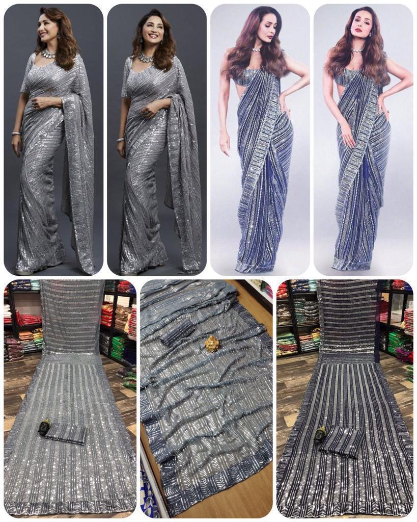 Beautiful Designer Pure Georgette Sequins Saree Design 081