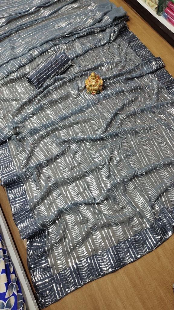 Beautiful Designer Pure Georgette Sequins Saree Design 081