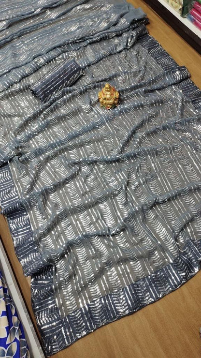 Beautiful Designer Pure Georgette Sequins Saree Design 081