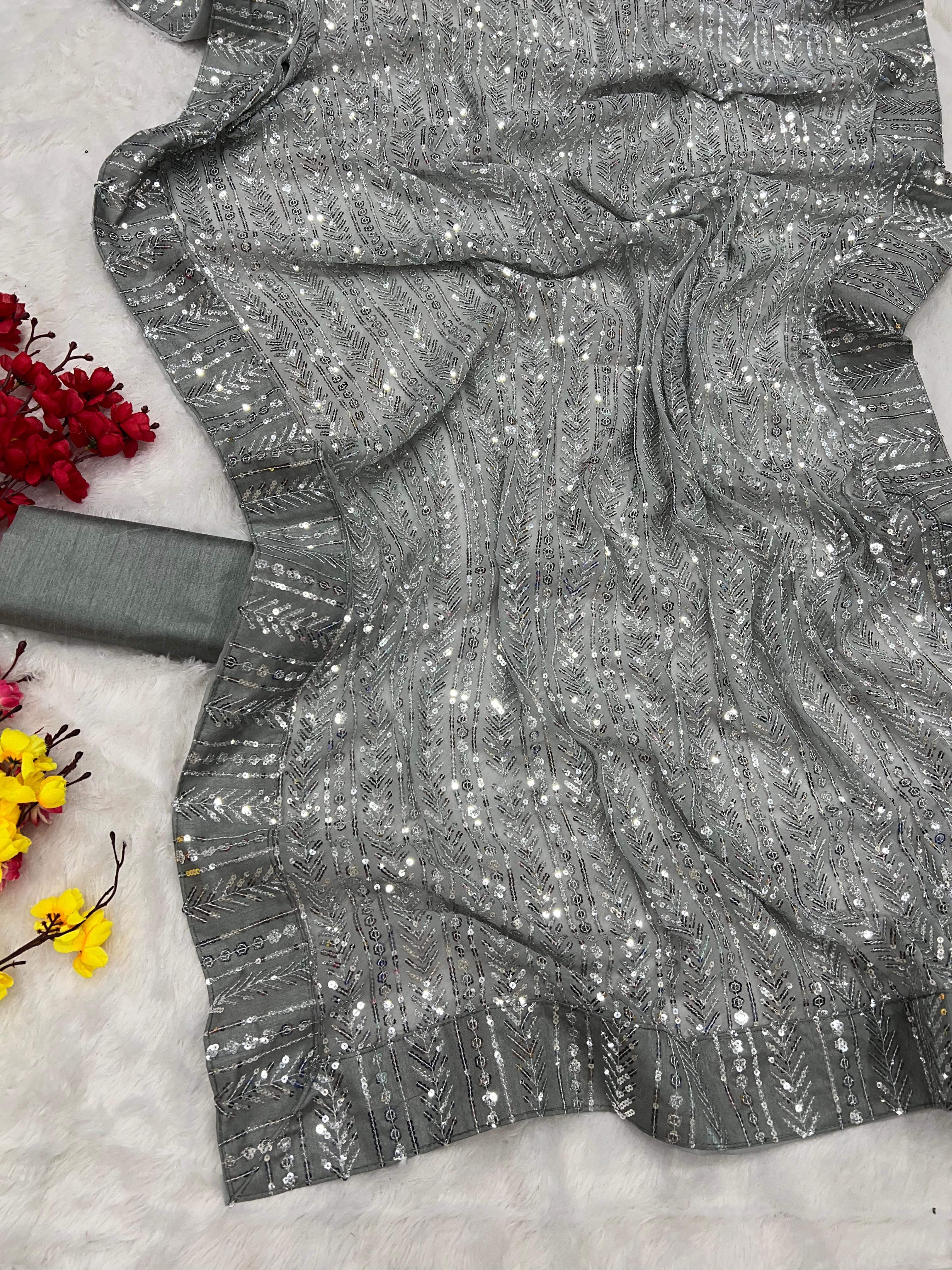 Beautiful Designer Padding Color In Heavy Georgette Sequanc Saree Design 5225