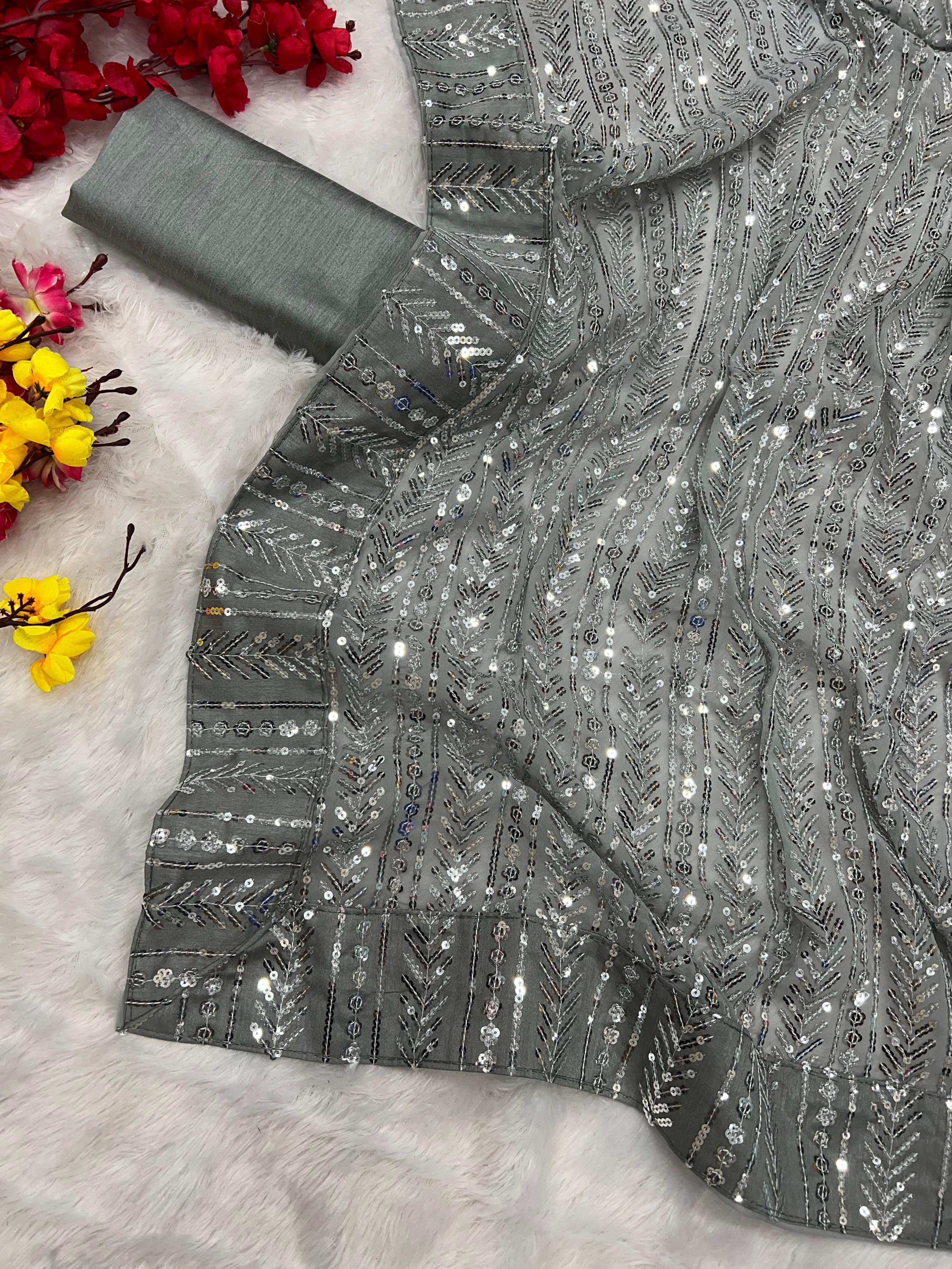 Beautiful Designer Padding Color In Heavy Georgette Sequanc Saree Design 5225