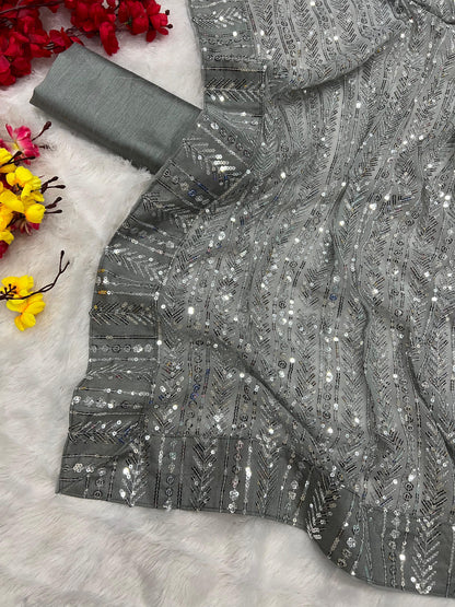 Beautiful Designer Padding Color In Heavy Georgette Sequanc Saree Design 5225
