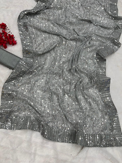 Beautiful Designer Padding Color In Heavy Georgette Sequanc Saree Design 5225