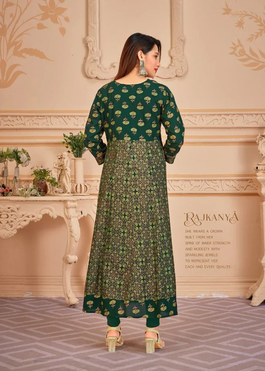 Pankh V 6 Top Heavy 14 Kg Rayon With Multi Colour Foil Print With Duppta Readymade Reyon Gown (550x05)