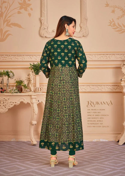 Pankh V 6 Top Heavy 14 Kg Rayon With Multi Colour Foil Print With Duppta Readymade Reyon Gown (550x05)
