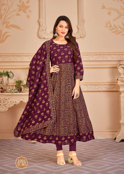 Pankh V 6 Top Heavy 14 Kg Rayon With Multi Colour Foil Print With Duppta Readymade Reyon Gown