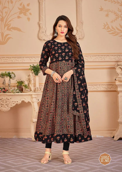 Pankh V 6 Top Heavy 14 Kg Rayon With Multi Colour Foil Print With Duppta Readymade Reyon Gown (550x05)