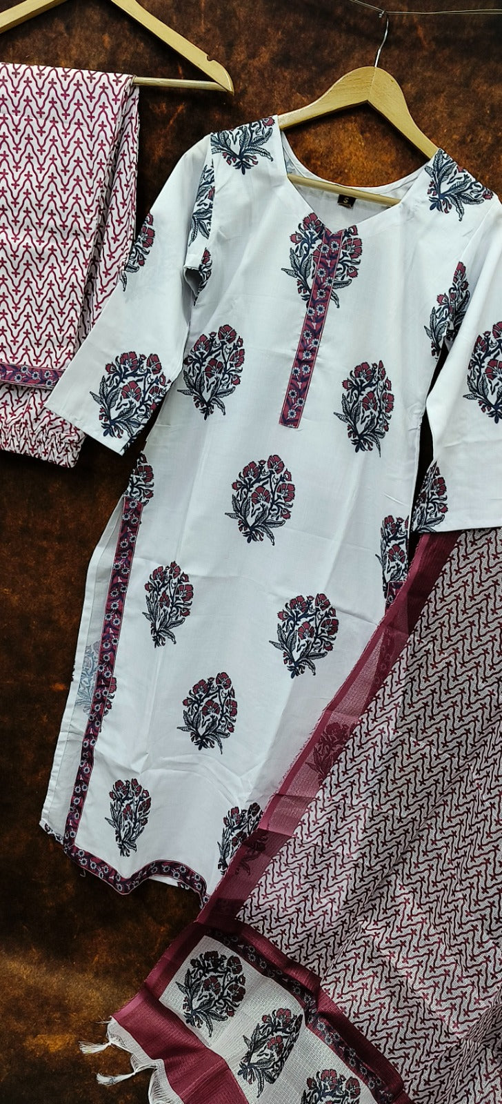 Women Floral Printed Kuta and Pant with Dupatta