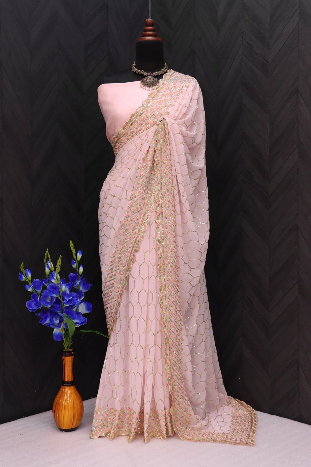 Beautiful Designer Faux Georgette With Sequence Saree