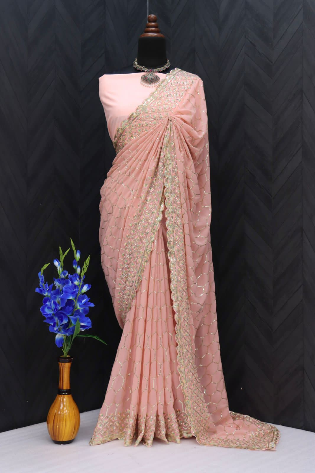 Beautiful Designer Faux Georgette With Sequence Saree