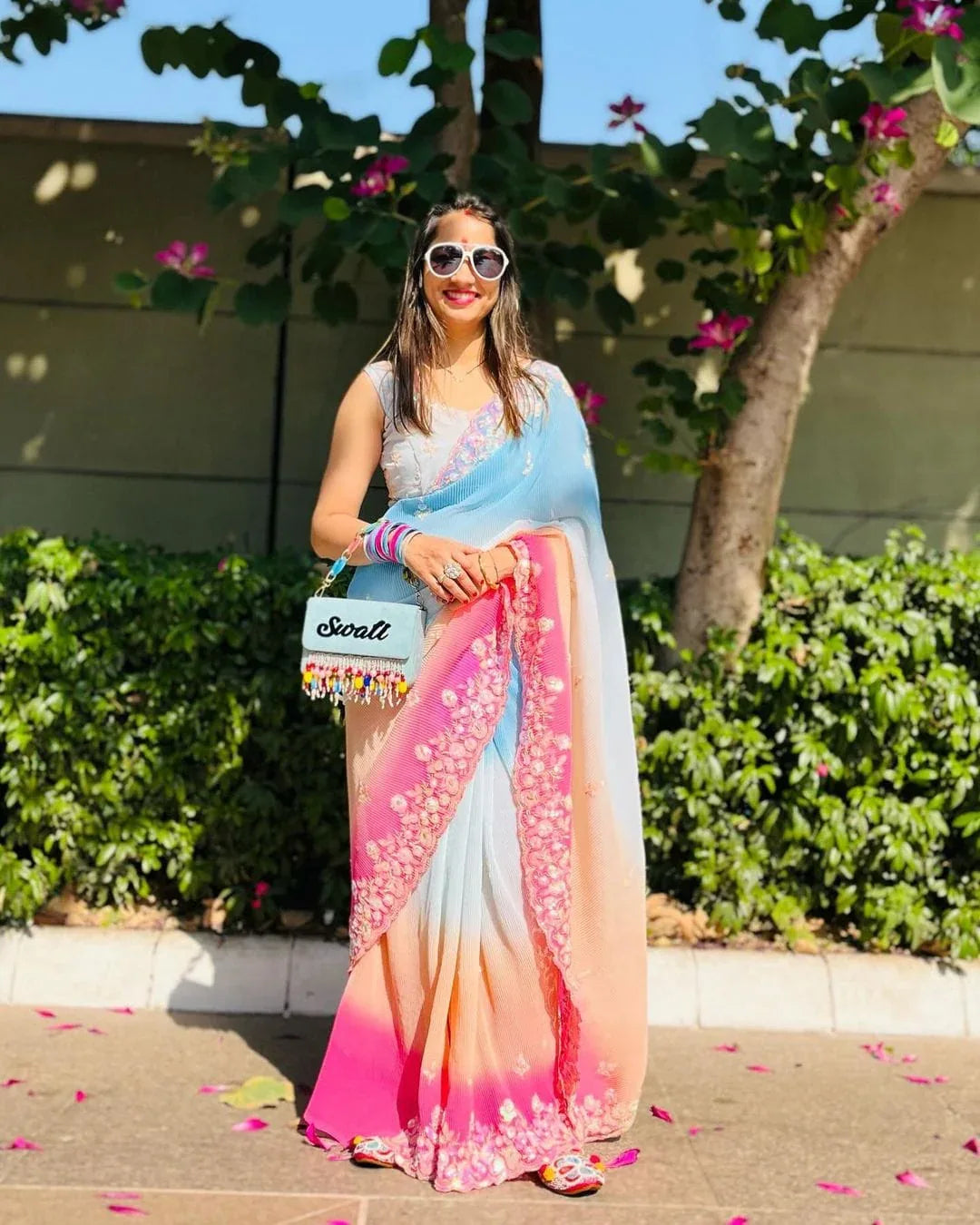 Beautiful Designer Georgette Crush Plated Sequins Saree