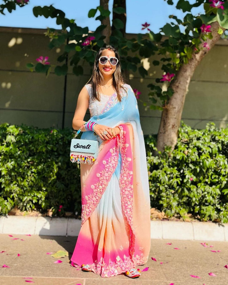 Beautiful Designer Georgette Crush Plated Sequins Saree