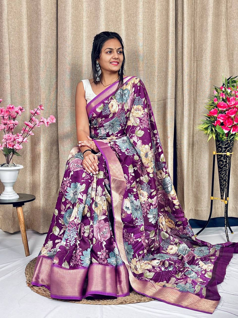 Beautiful Designer Hit Flower Pure Dola Silk Saree