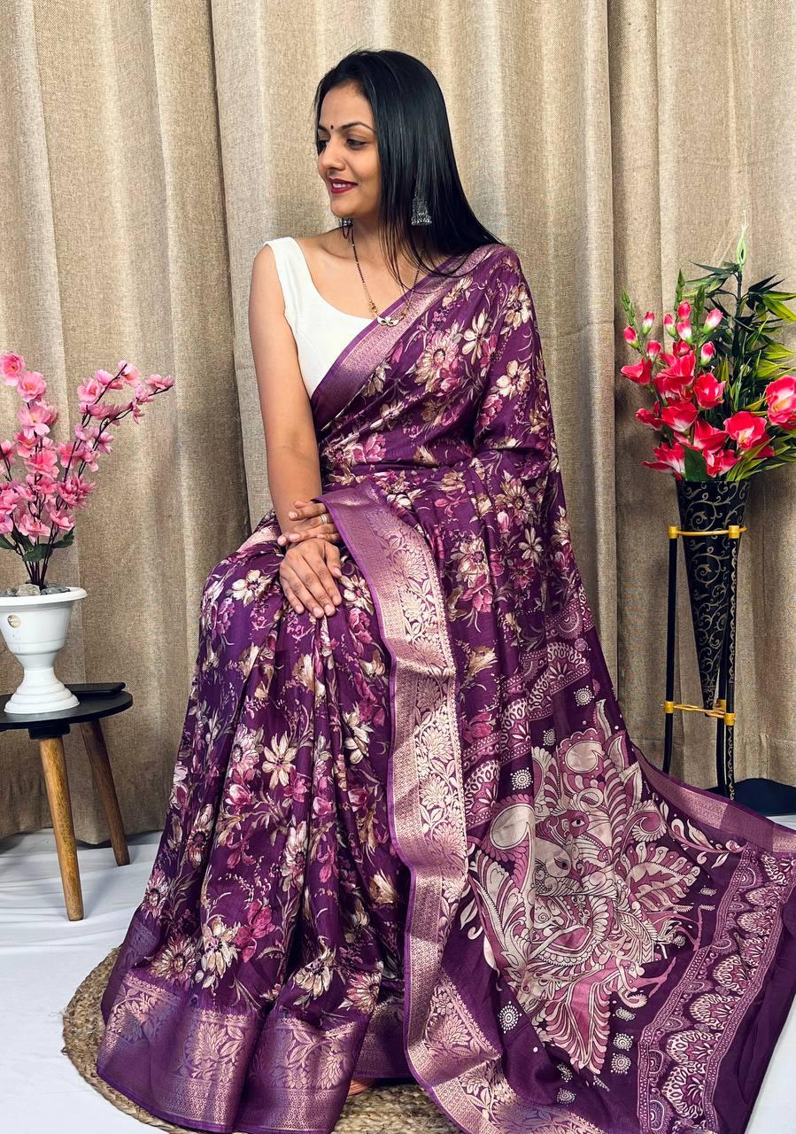 Beautiful Designer Hit Flower Pure Dola Silk Saree
