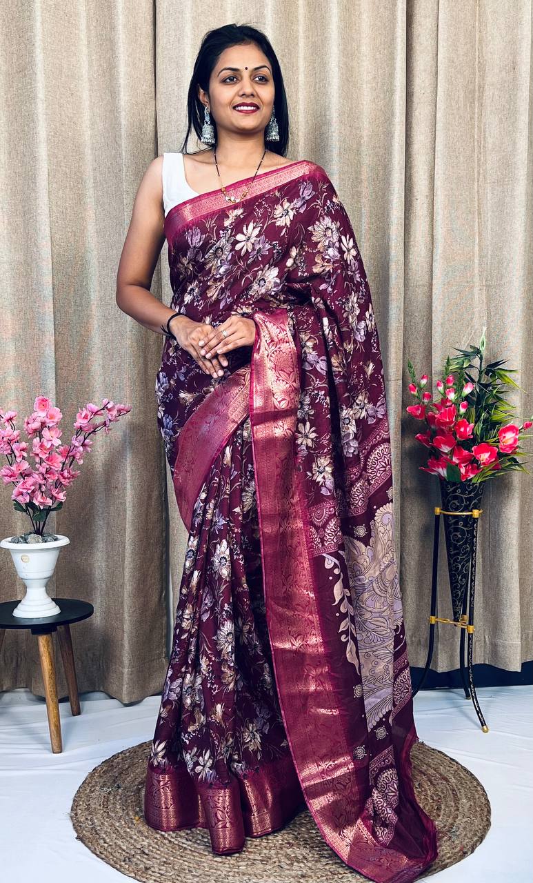 Beautiful Designer Hit Flower Pure Dola Silk Saree