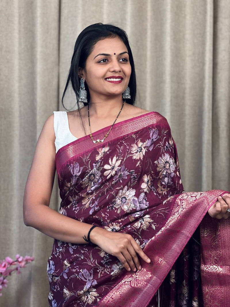 Beautiful Designer Hit Flower Pure Dola Silk Saree