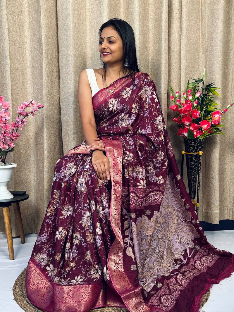 Beautiful Designer Hit Flower Pure Dola Silk Saree