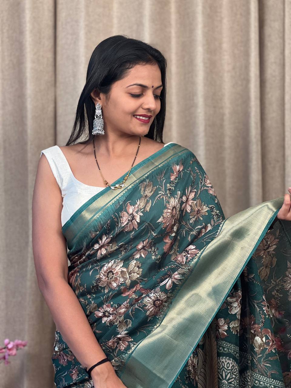 Beautiful Designer Hit Flower Pure Dola Silk Saree