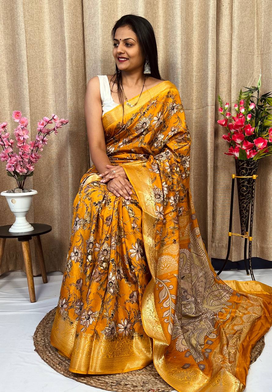 Beautiful Designer Hit Flower Pure Dola Silk Saree
