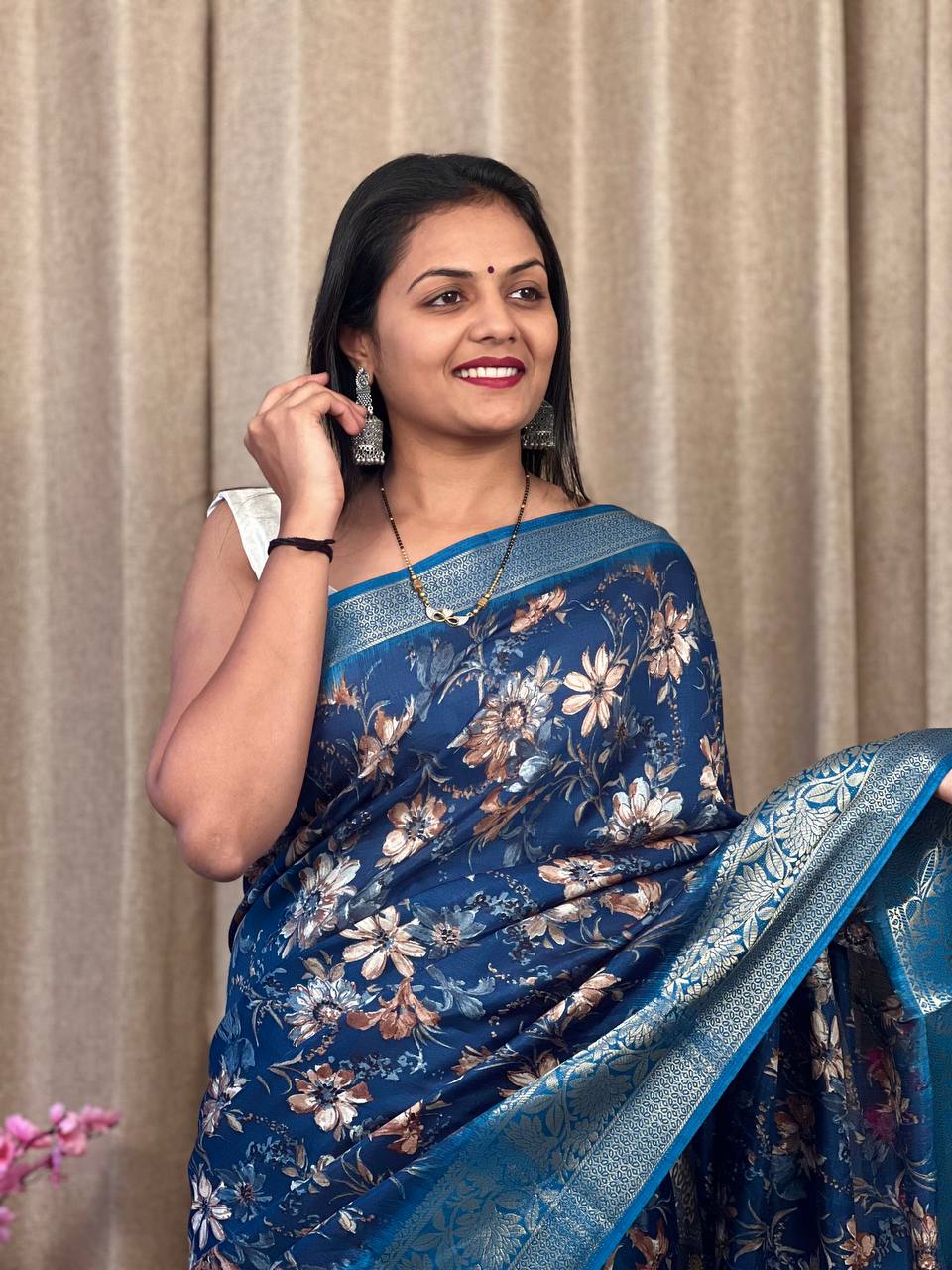 Beautiful Designer Hit Flower Pure Dola Silk Saree