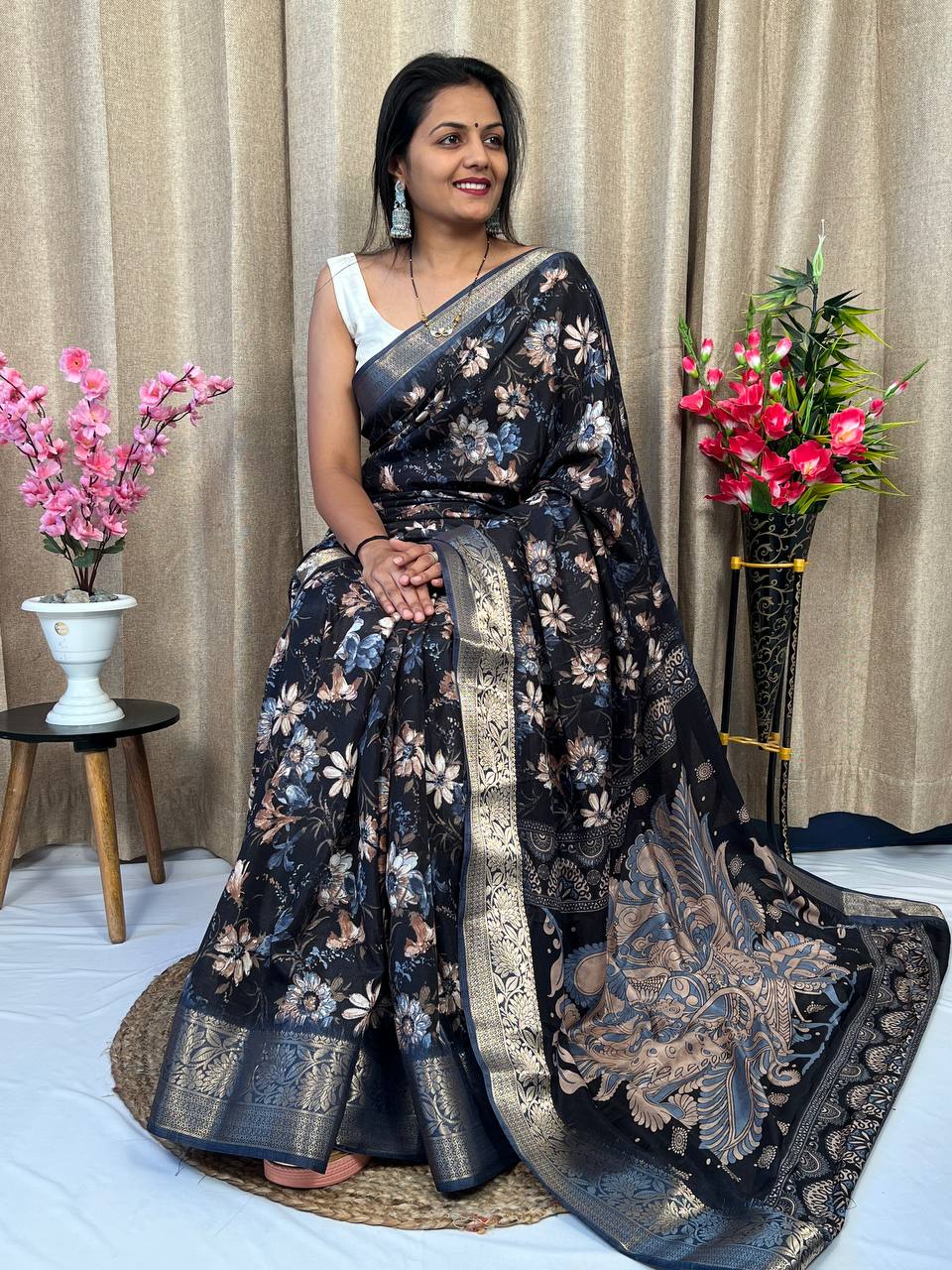 Beautiful Designer Hit Flower Pure Dola Silk Saree