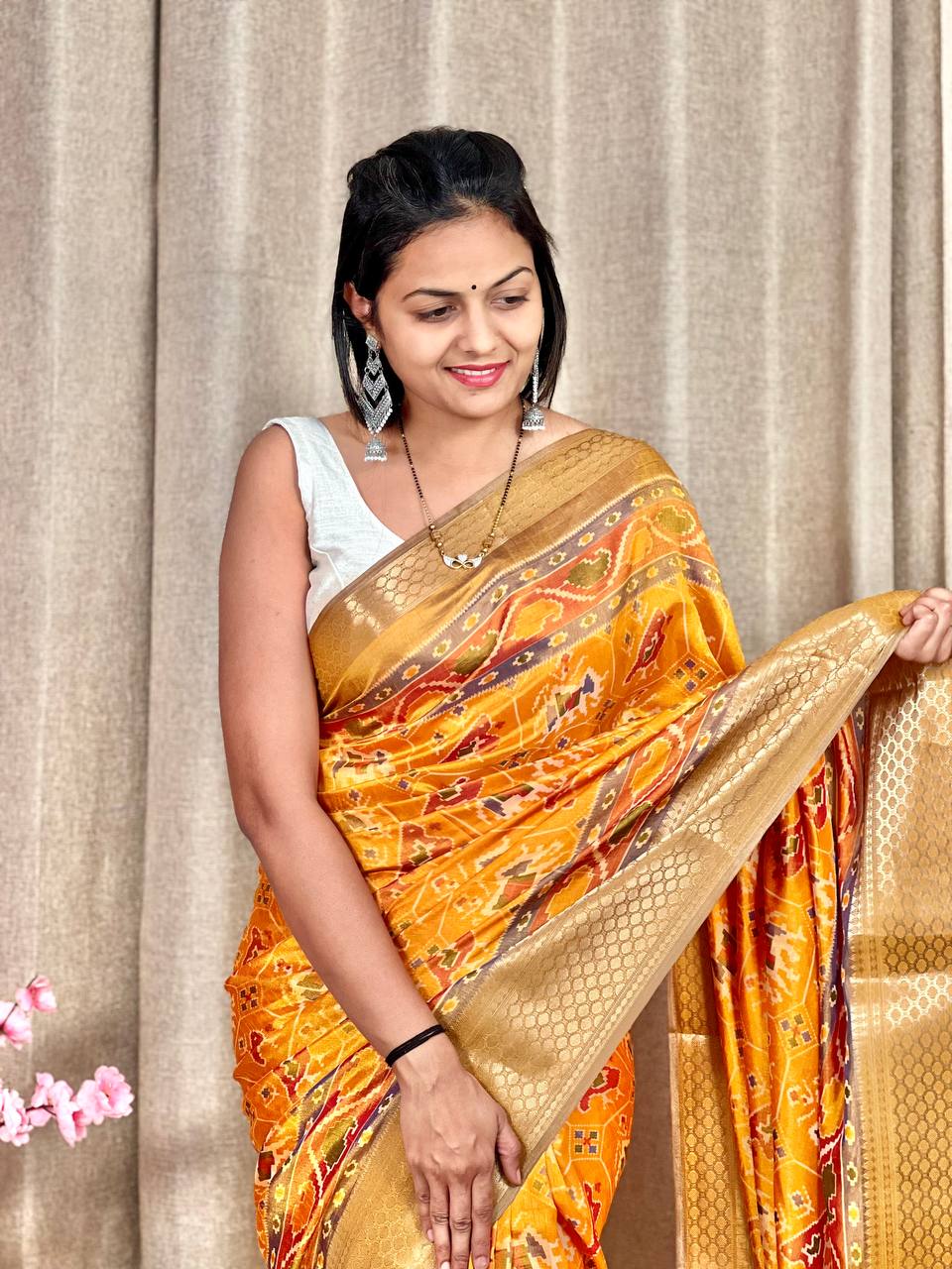 Beautiful Designer Hit Flower Pure Dola Silk Saree