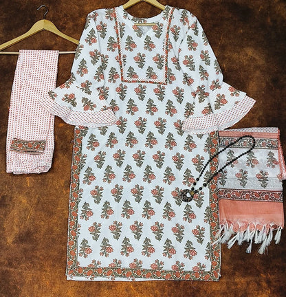 Beautiful Designer Women Chaaya White Floral Printed Kurti Pant with Dupatta