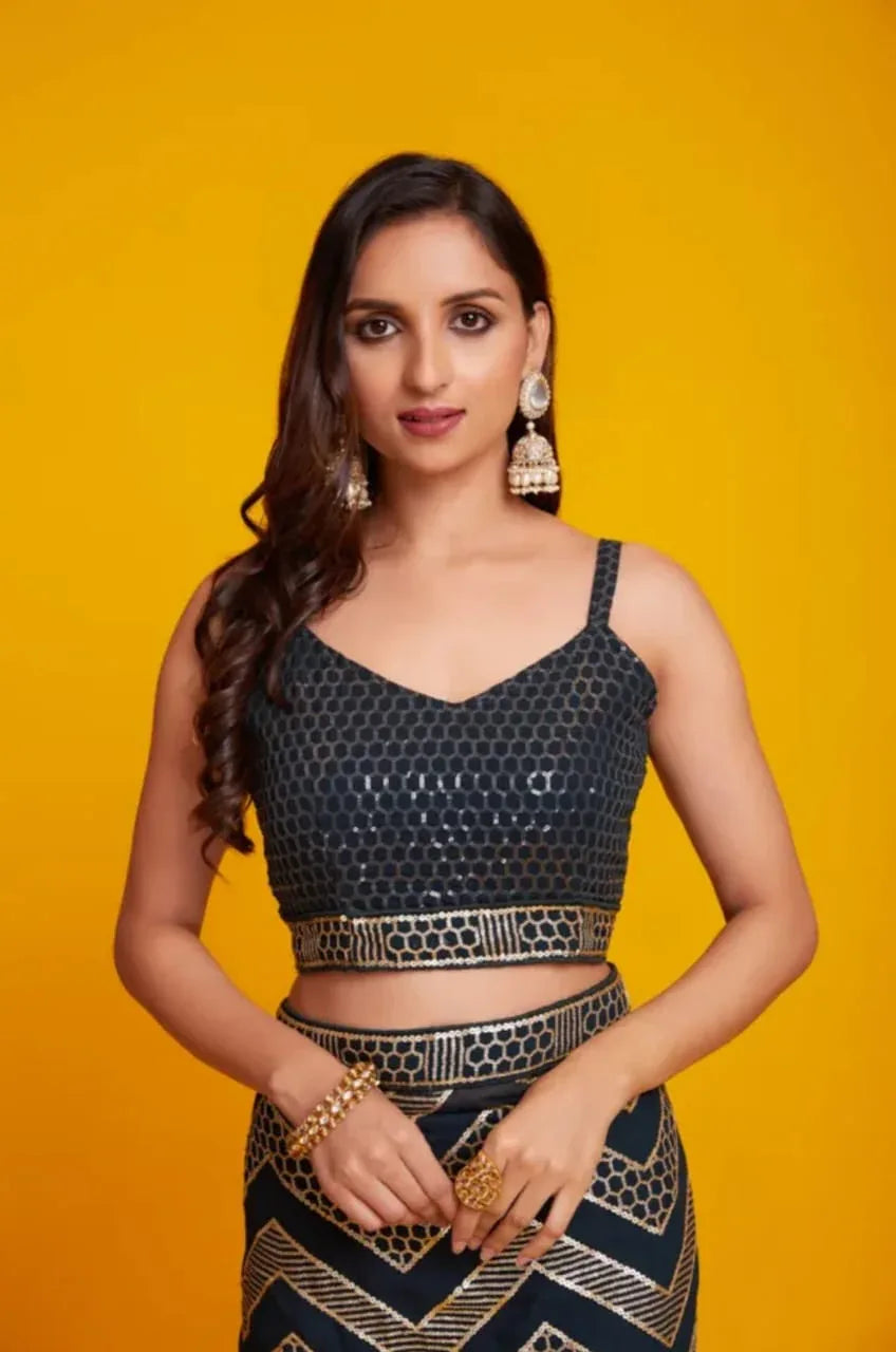 Beautiful Designer Black Berry Heavy Georgette Sequins Saree