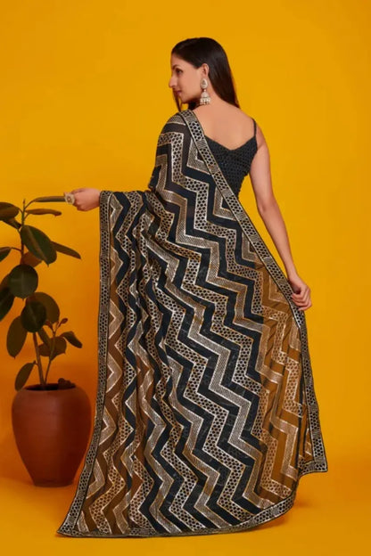 Beautiful Designer Black Berry Heavy Georgette Sequins Saree