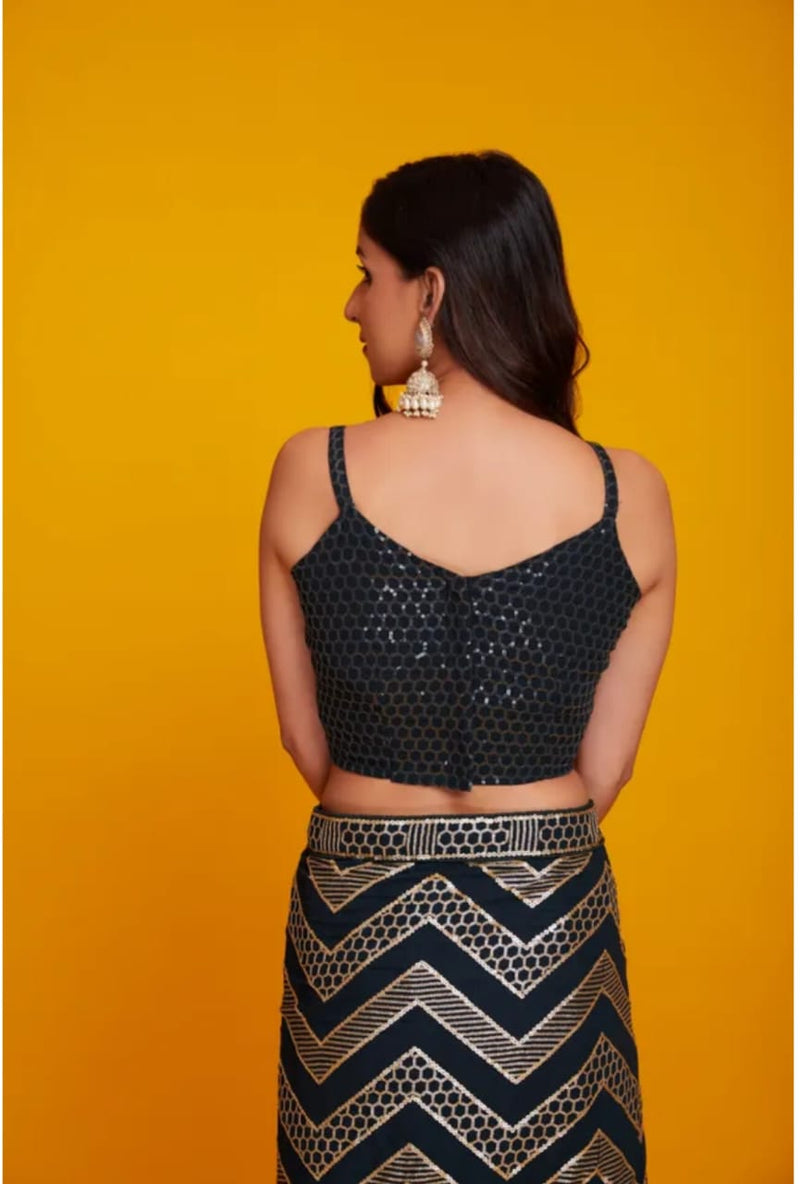 Beautiful Designer Black Berry Heavy Georgette Sequins Saree