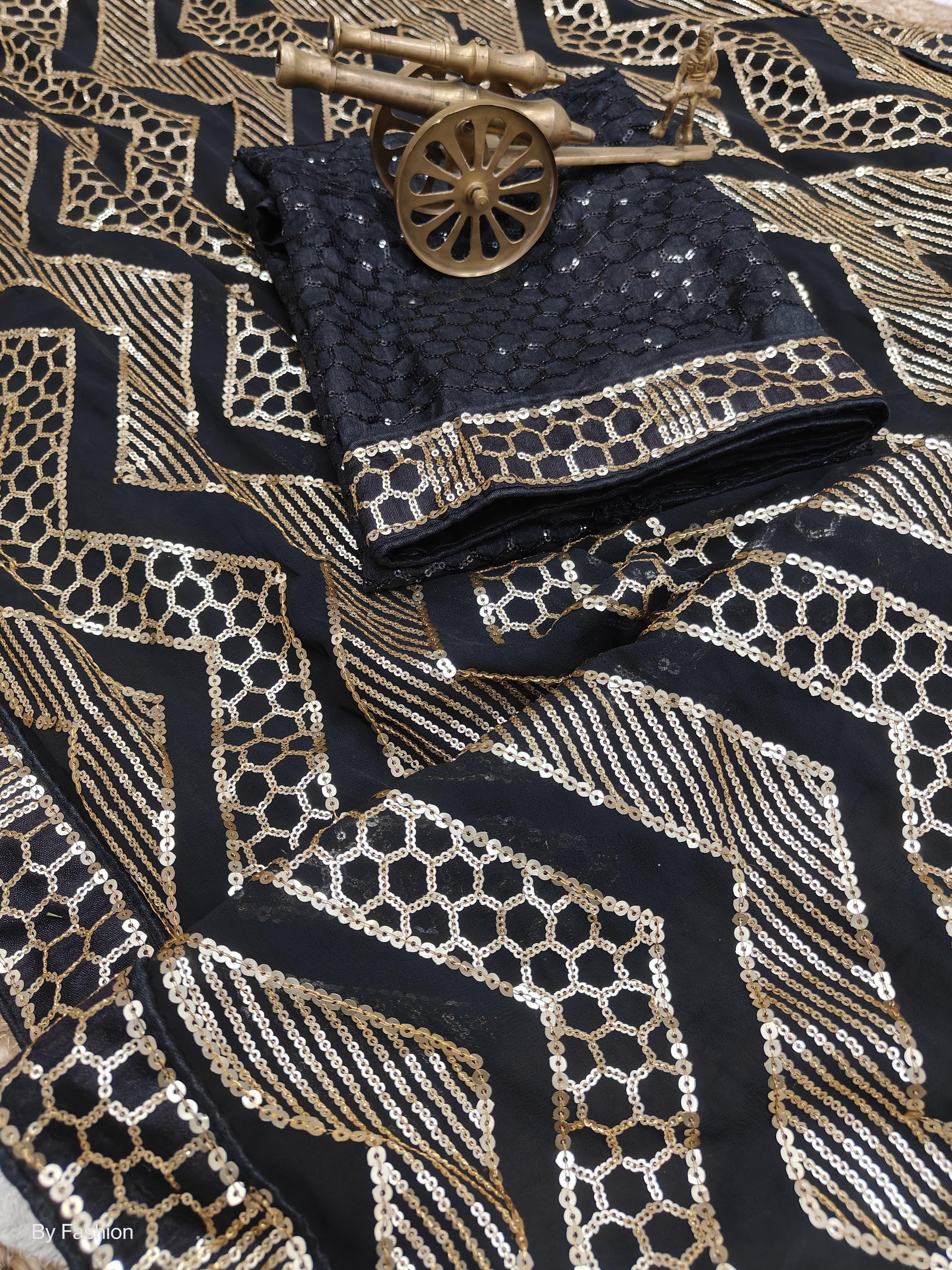 Beautiful Designer Black Berry Heavy Georgette Sequins Saree