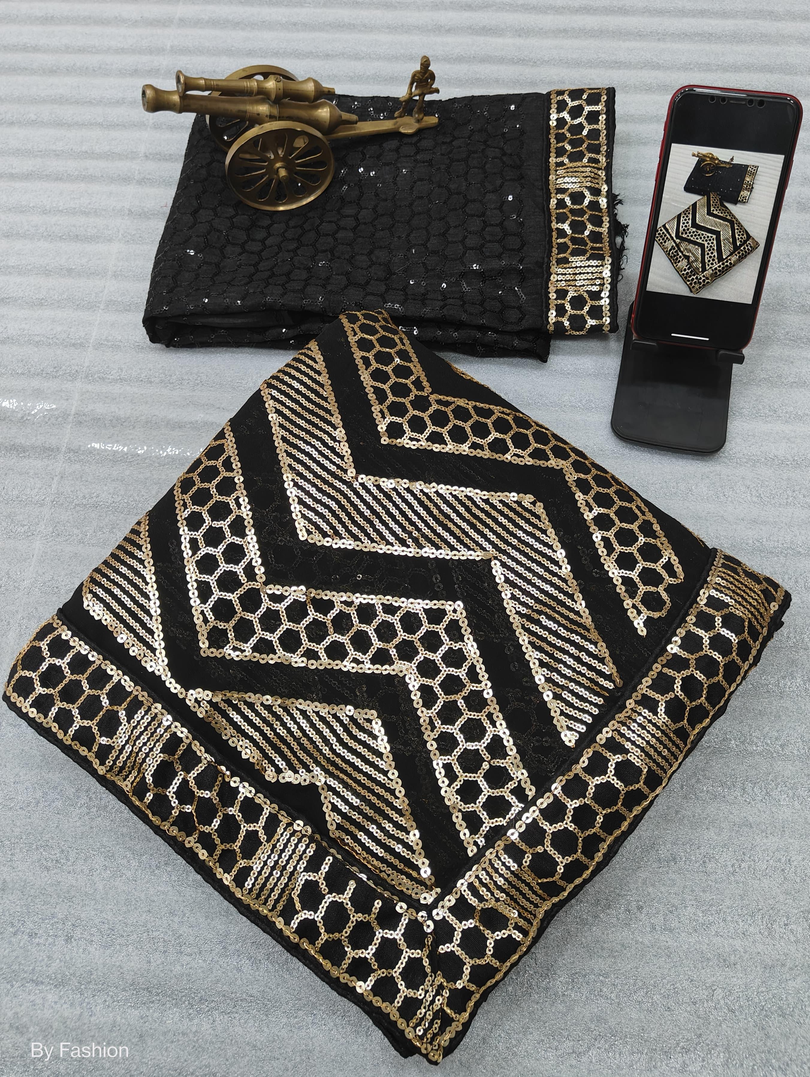 Beautiful Designer Black Berry Heavy Georgette Sequins Saree