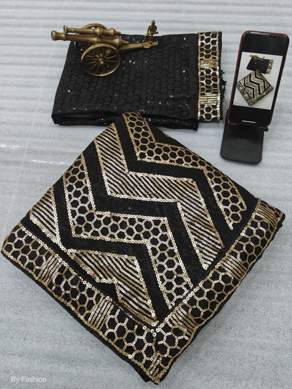 Beautiful Designer Black Berry Heavy Georgette Sequins Saree