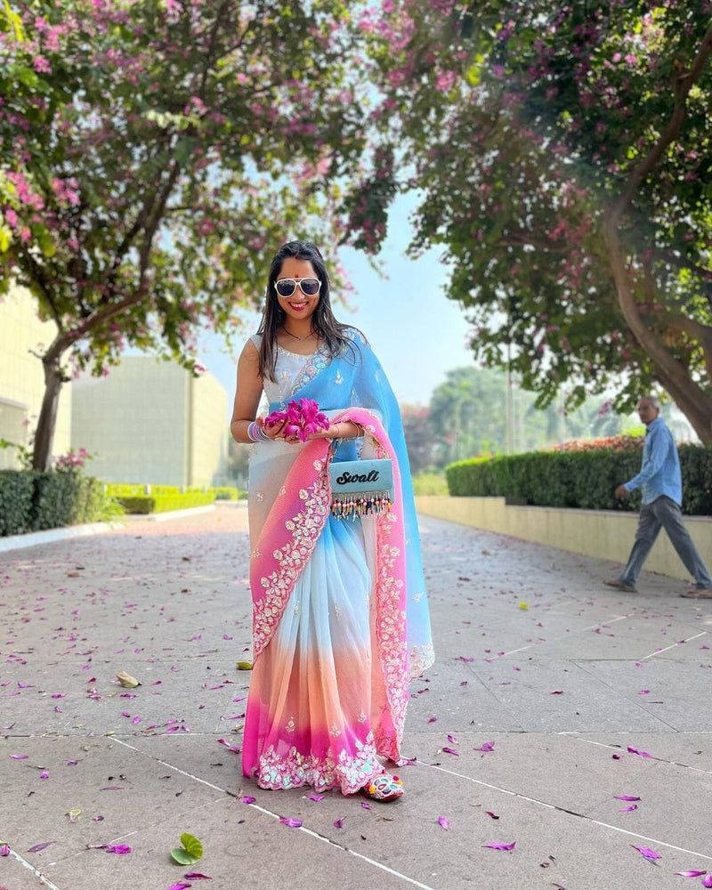 Beautiful Designer Georgette Crush Plated Sequins Saree