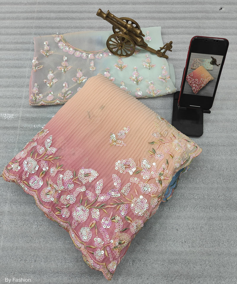 Beautiful Designer Georgette Crush Plated Sequins Saree