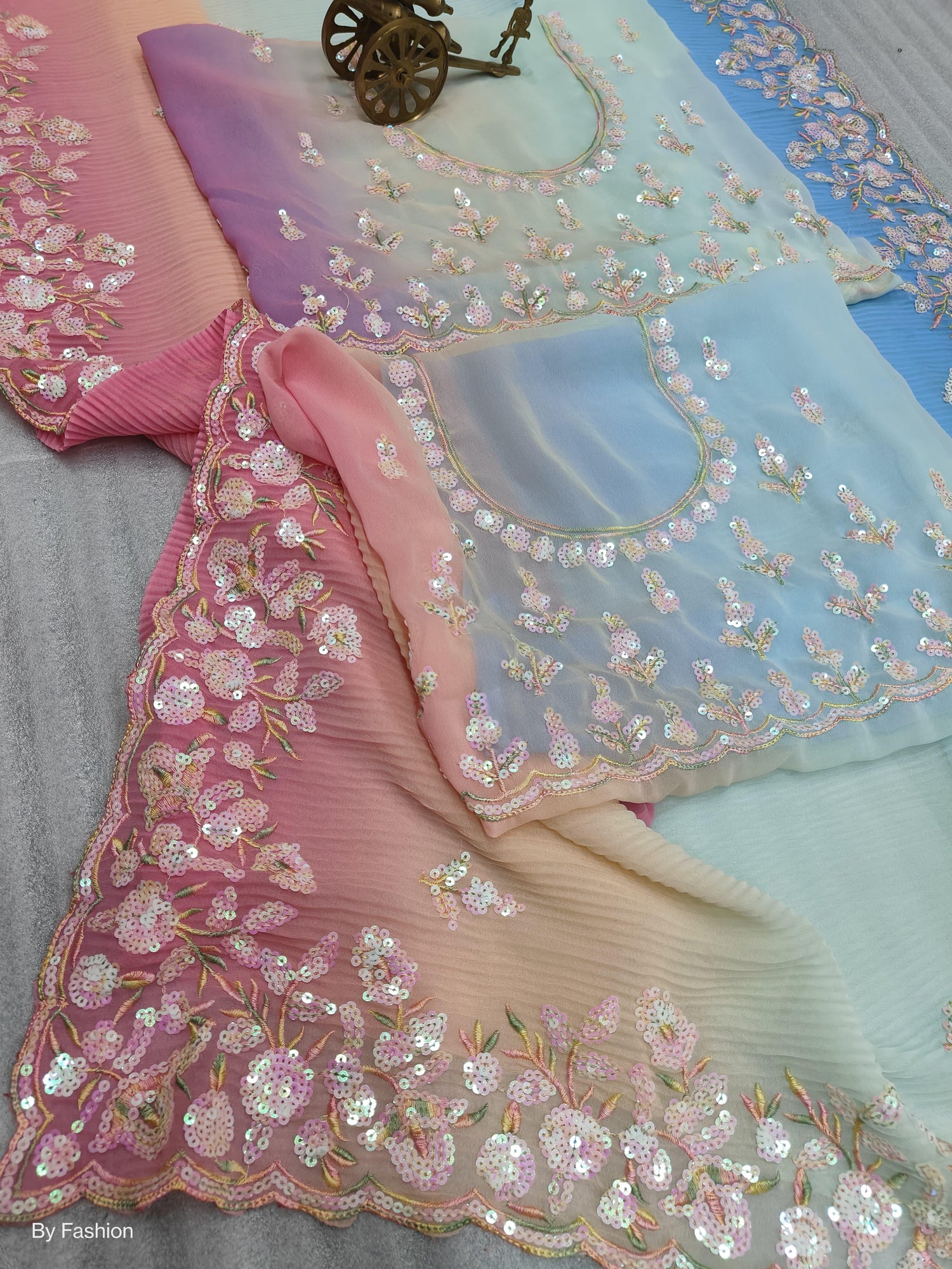 Beautiful Designer Georgette Crush Plated Sequins Saree