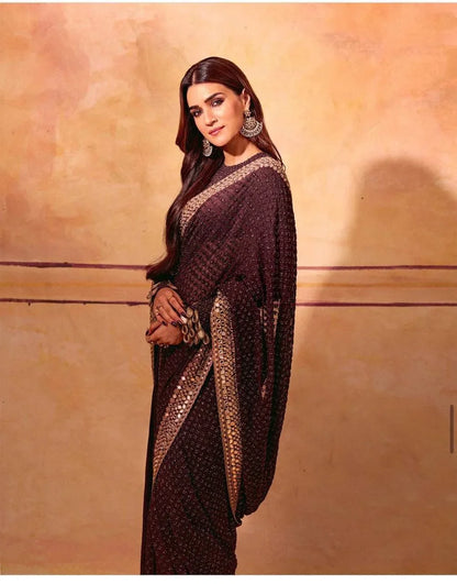 Beautiful Designer Ram Setu C Pallu Georgette Sequence Saree