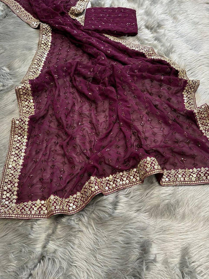 Beautiful Designer Ram Setu C Pallu Georgette Sequence Saree