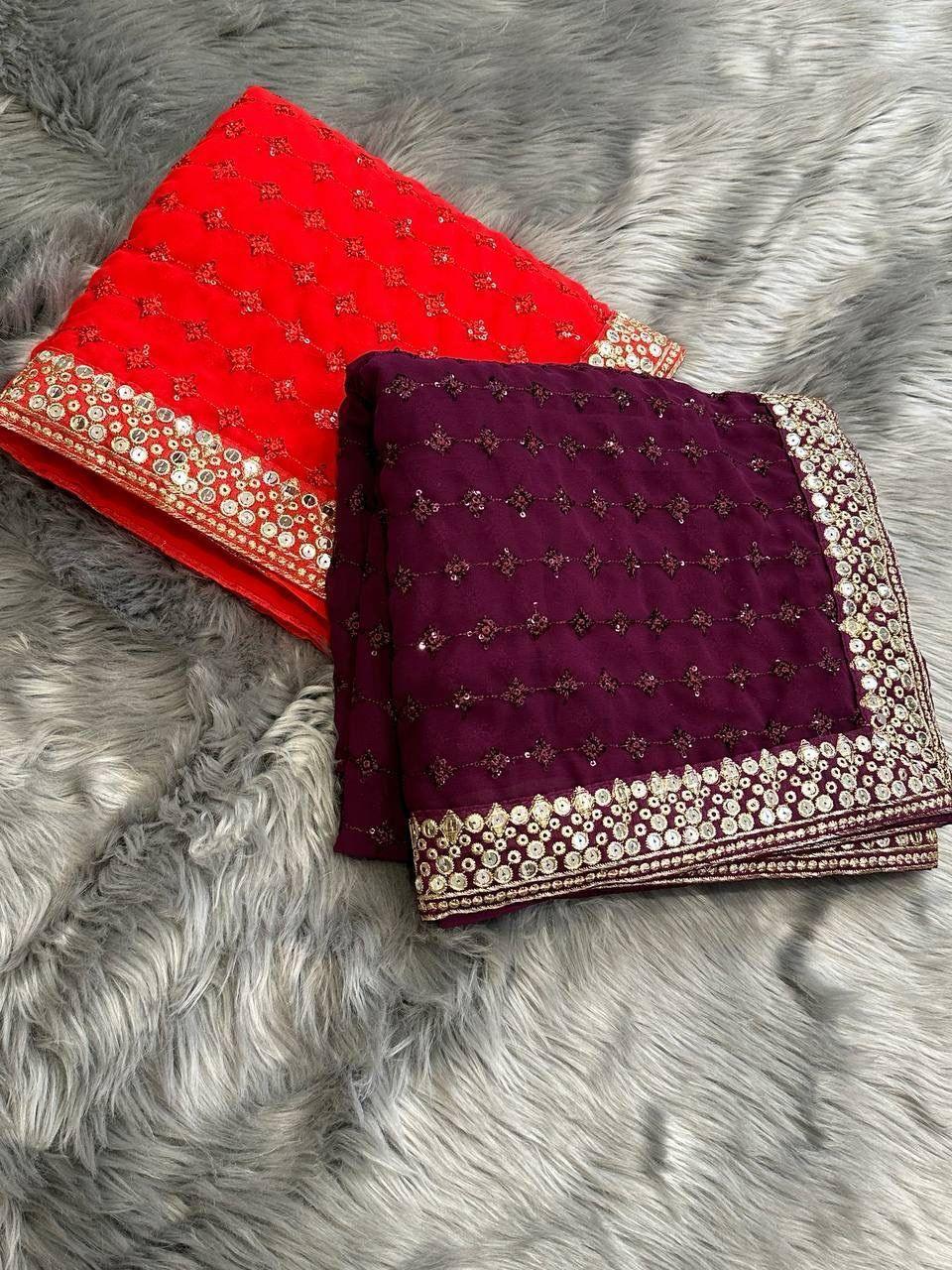 Beautiful Designer Ram Setu C Pallu Georgette Sequence Saree
