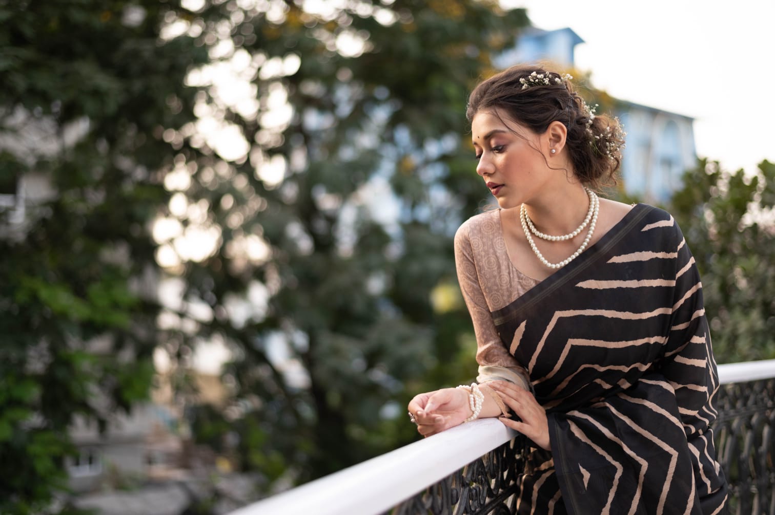 Beautiful Designer Laheriya With Kalamkari Tussar silk Saree